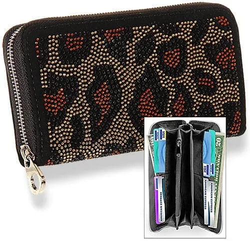 Crystal Accent Animal Print Faux Leather Accordion Wallet