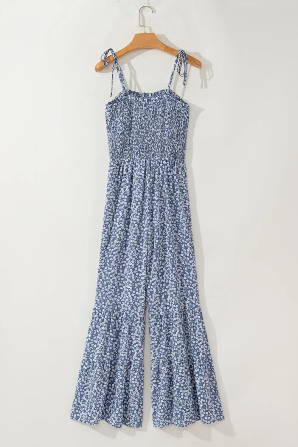 Thin Straps Smocked Bodice Wide Leg Accessory