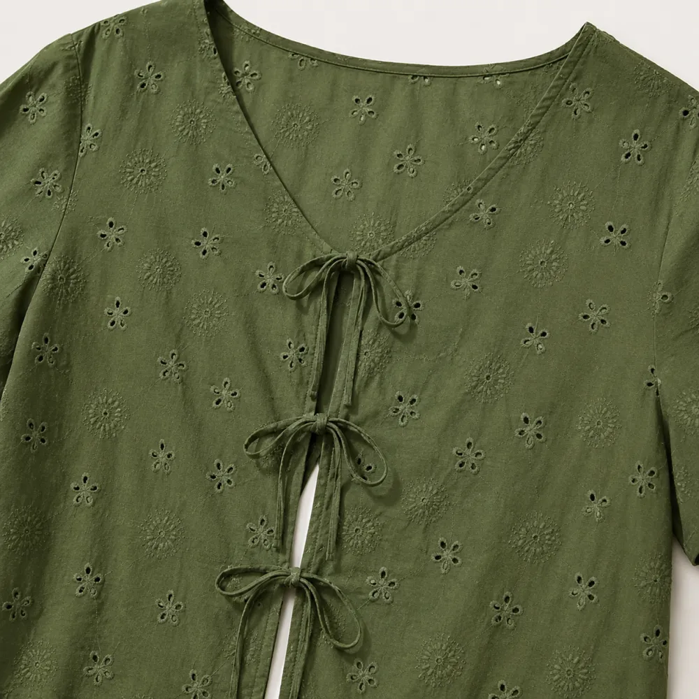 Women's Eyelet Embroidered Tie-Front Blouse