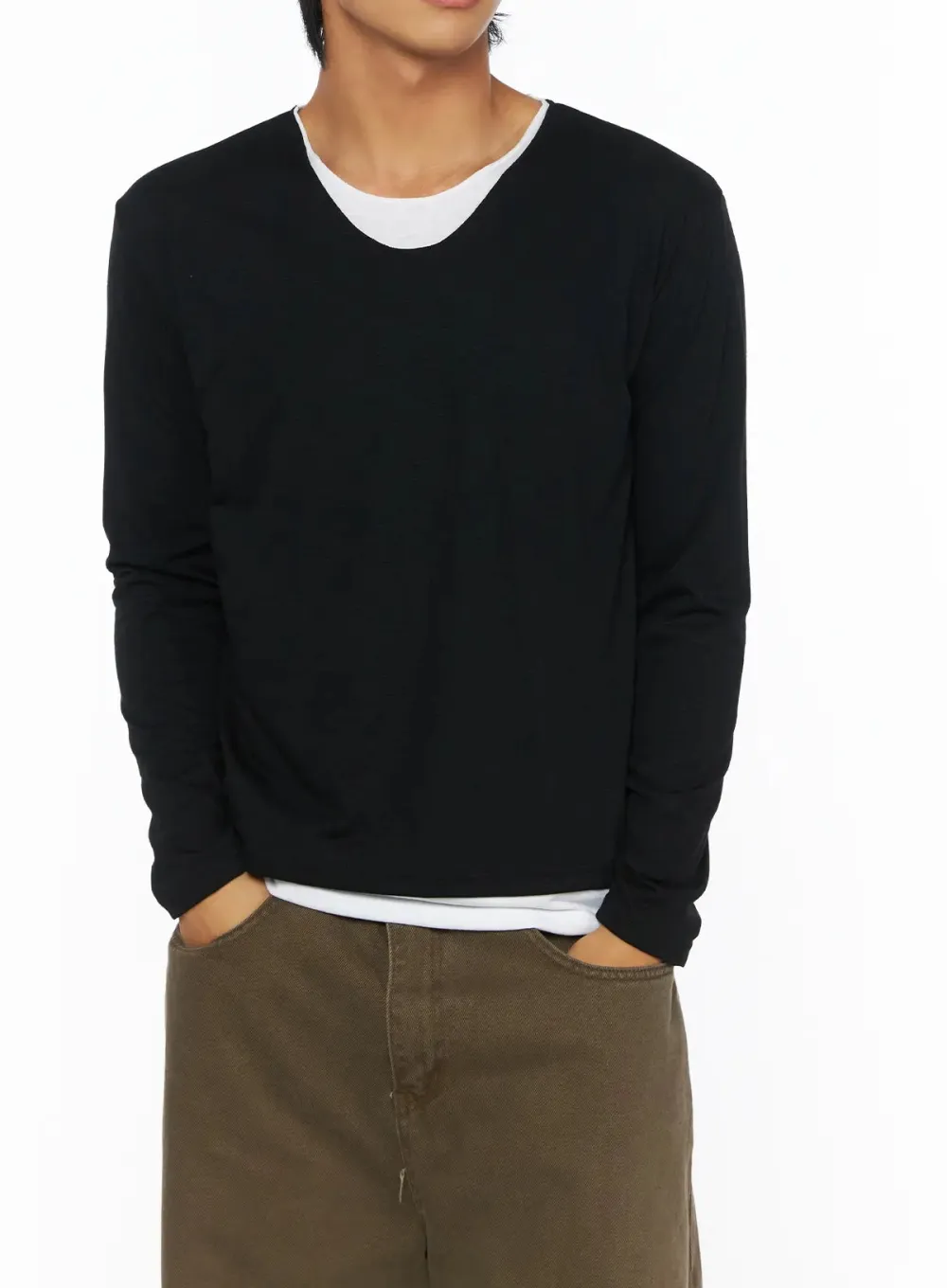 Men's Layered V-Neck Long Sleeve Tee