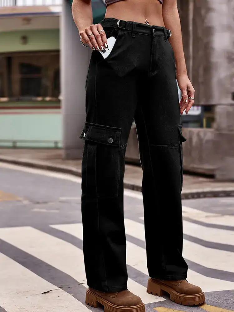 Adjustable Waist Denim Pants