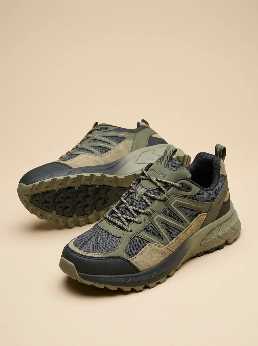 Streetwear Suede-Panel Mesh-Panel Casual Sneakers