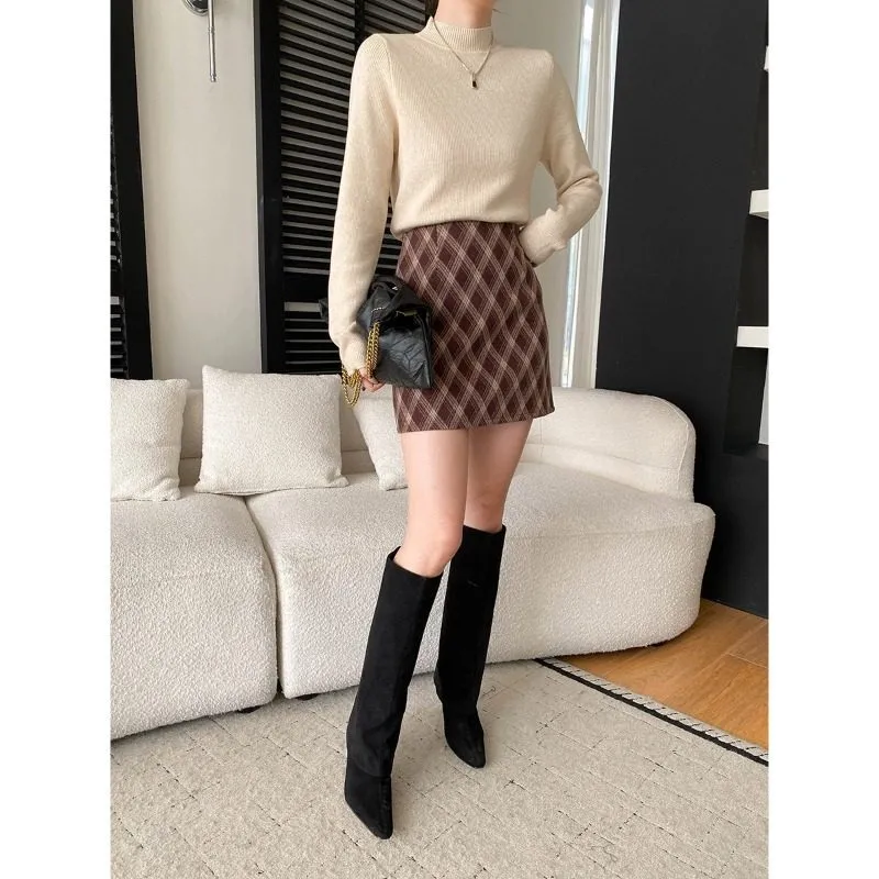 Textured Semi High Neck Knit Sweater