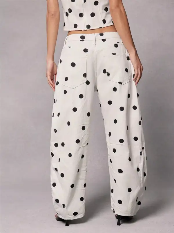 Denim Polka Dot Wide Leg Pocketed Jeans