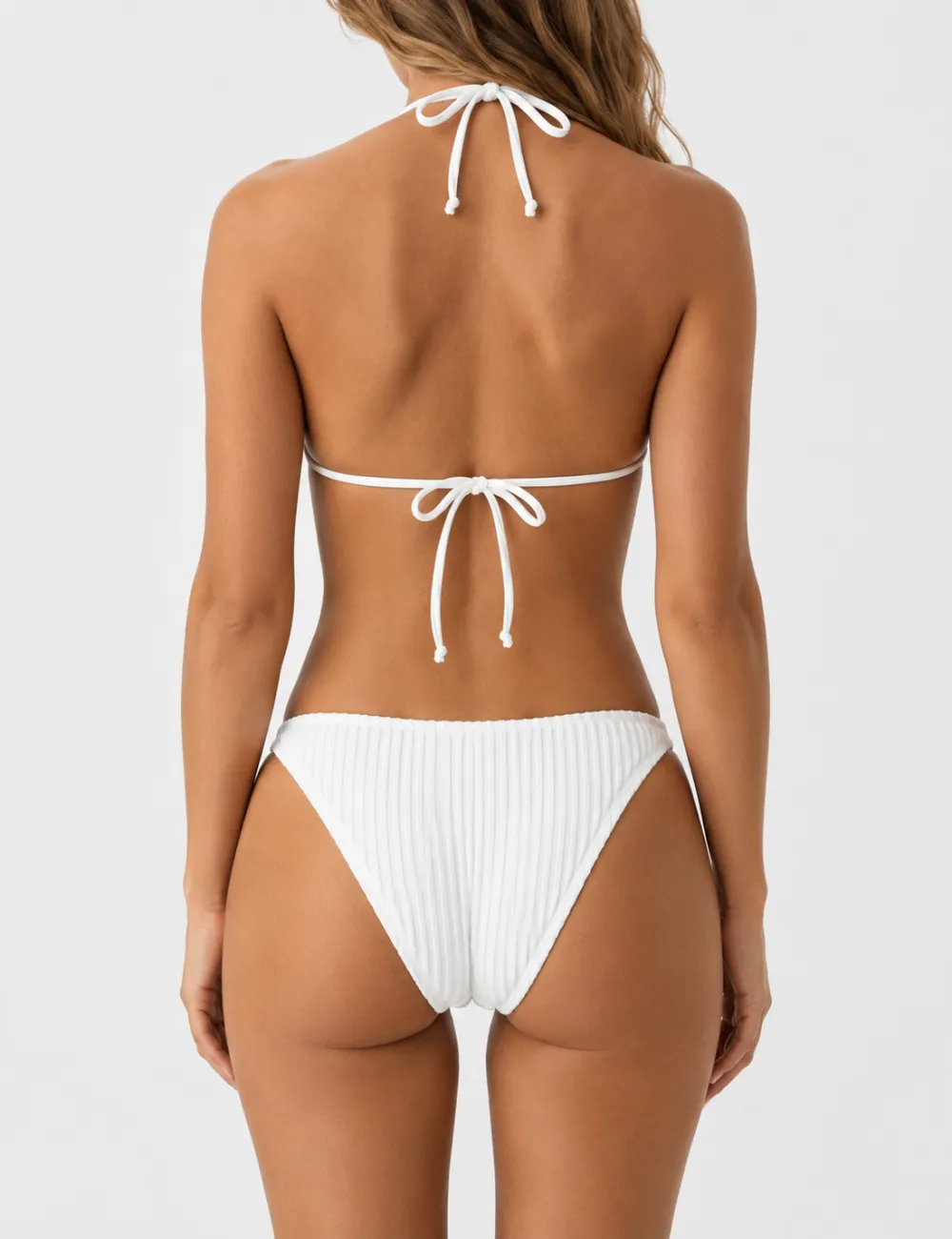 Vertical Texture Halter Neck Triangle Bikini Set
