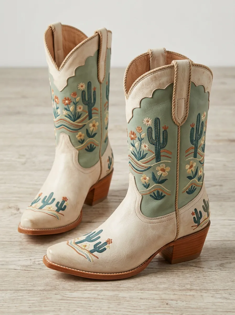 Frontier Cactus Desert Floral Collection Unisex Western Cowboy Boots