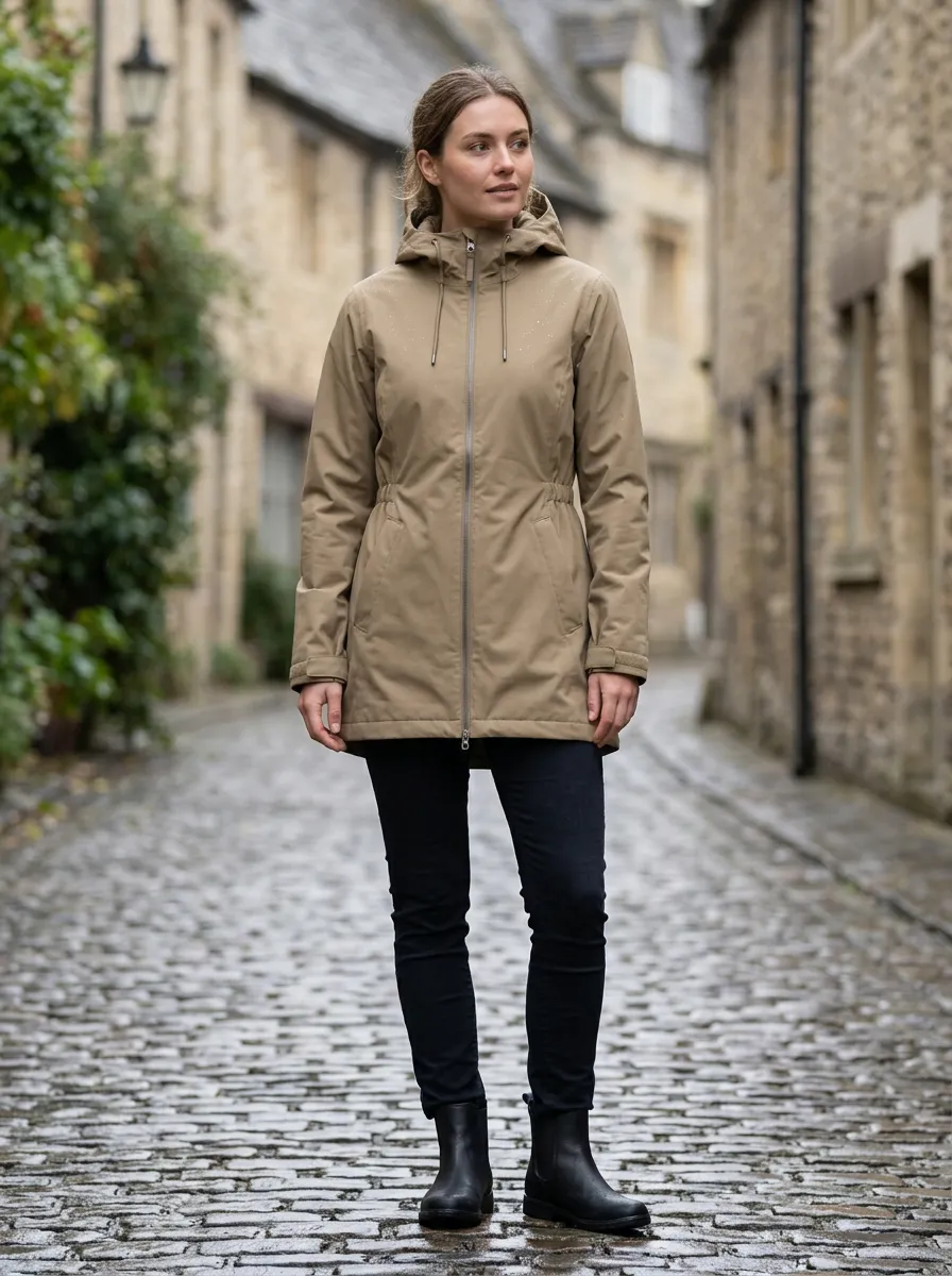 Women's Khaki Hooded Waterproof Jacket