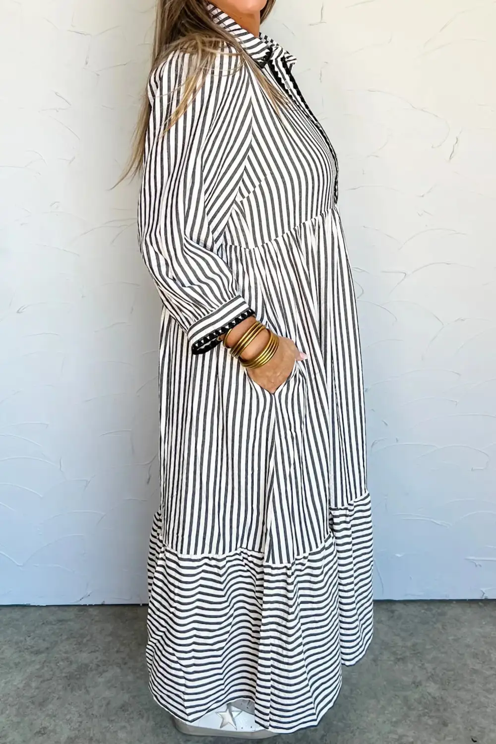 Striped Half Button Dress Casual