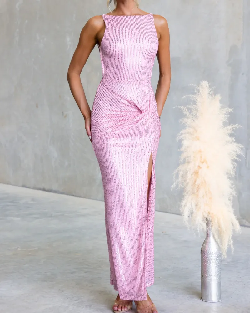 Side Slit Sequined Maxi Soft Drape Dress