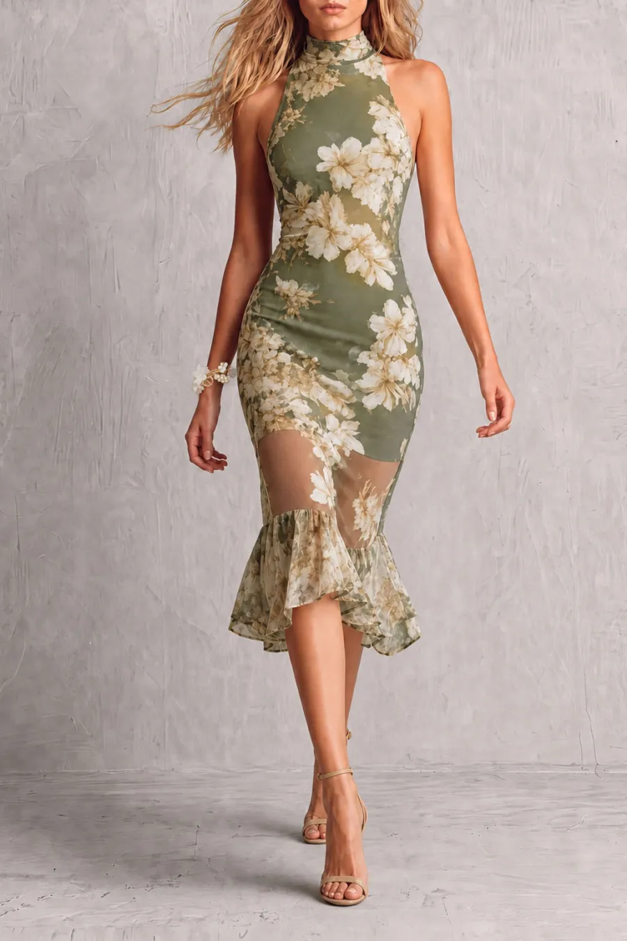 Ruffle Floral Midi Dress
