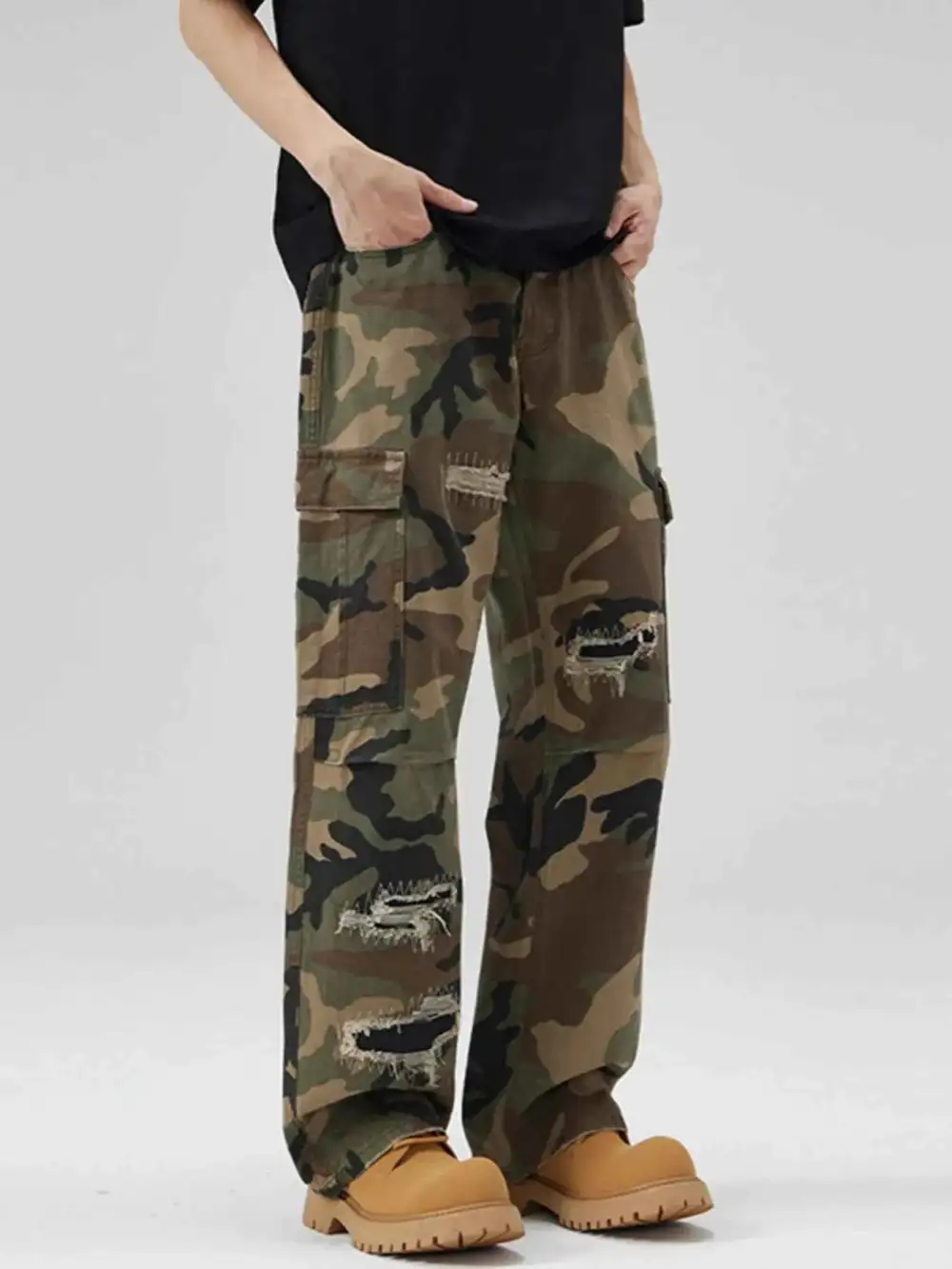 Distressed Camouflage Cargo Pants