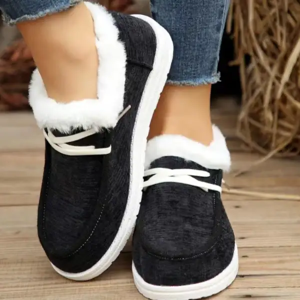 Lace Up Round Toe Furry Sneakers Shoes