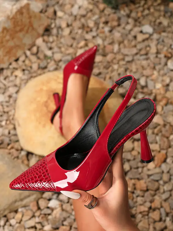 Pointed-Toe Panel Detail Slide Heeled Sandals