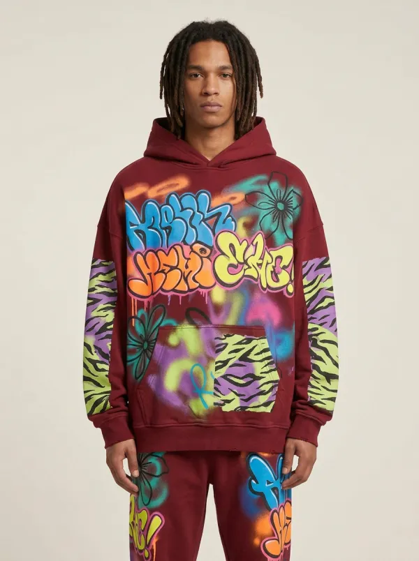 Unisex Canvas Graffiti Zebra Floral Graphic Hoodie