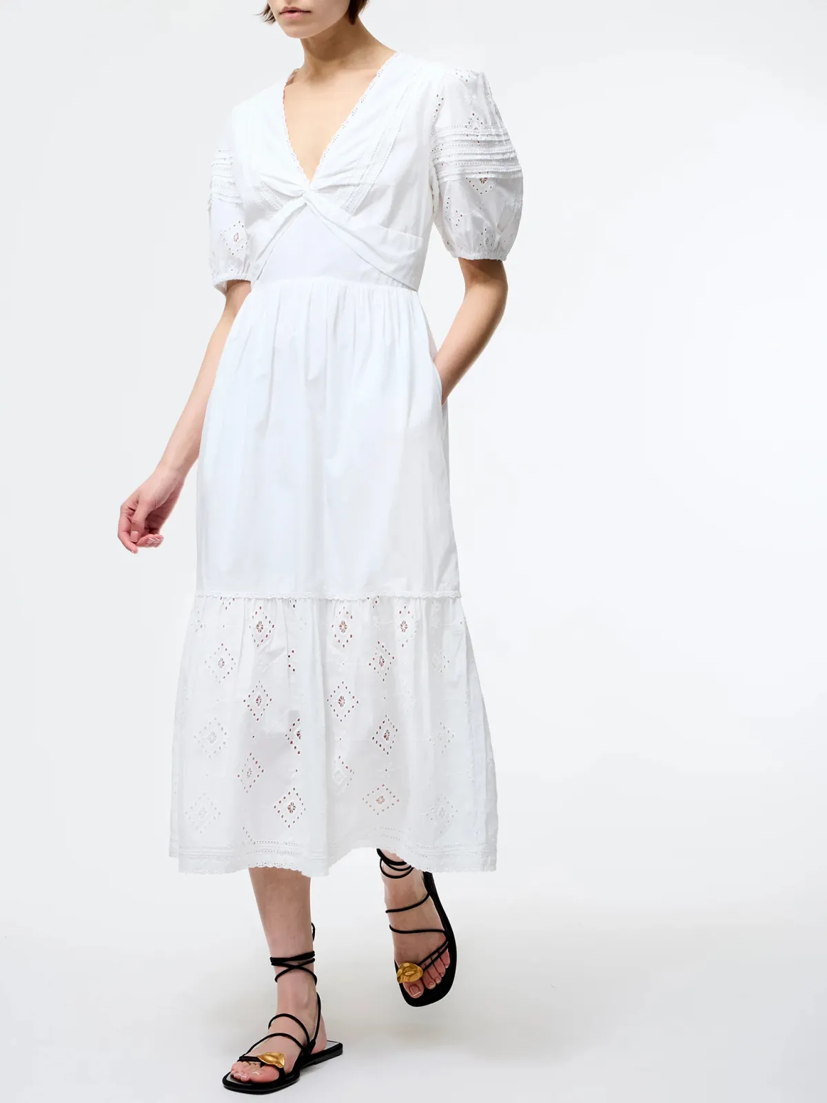 Modern Fashion V-Neck White Art Hollow Dress
