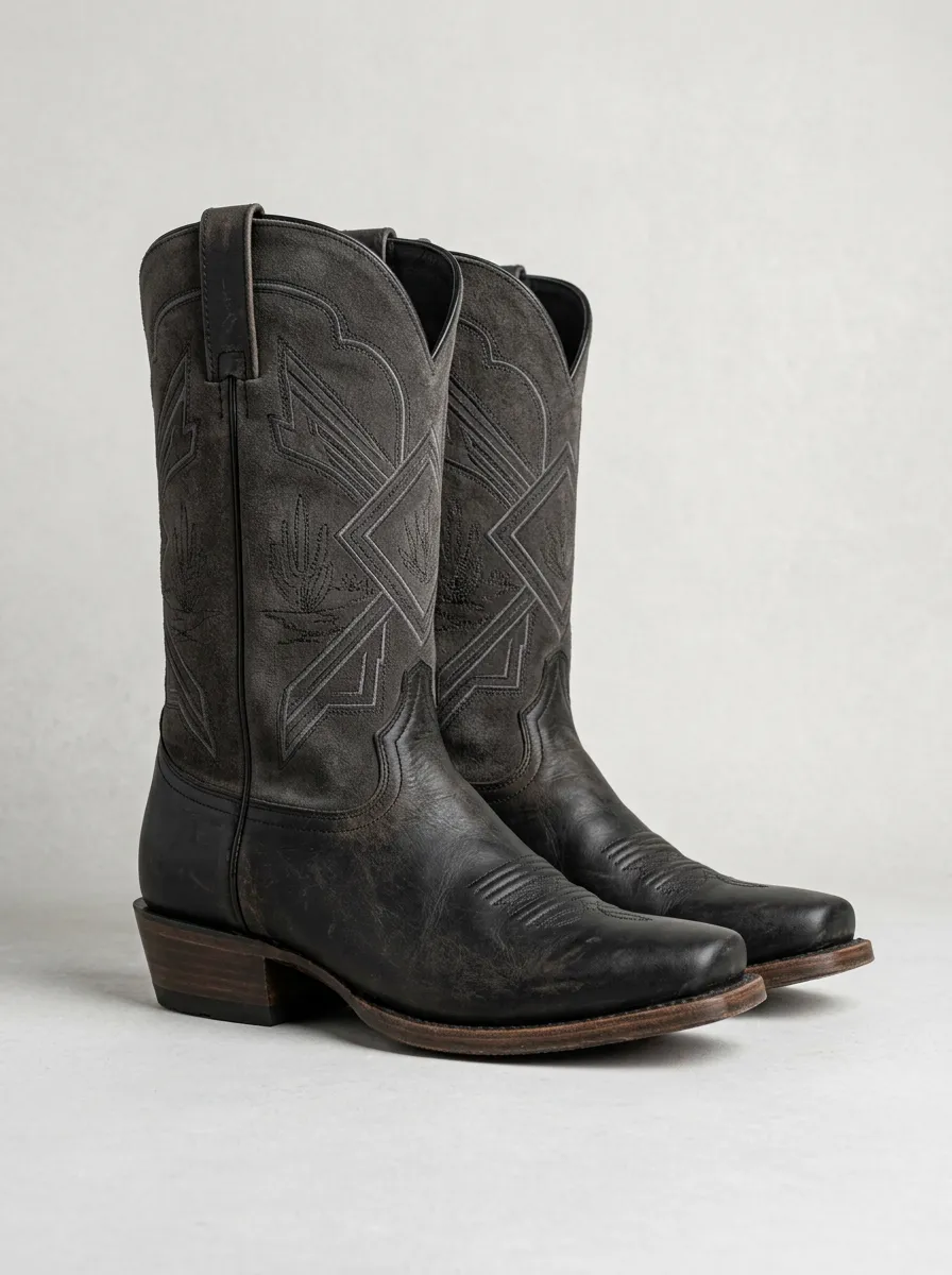 Southwestern Cactus Embroidered Look Men's Western Cowboy Boots