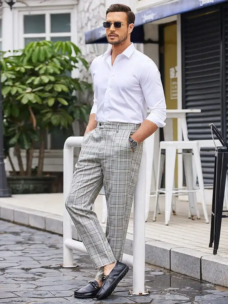 Casual Plaid Suit Pants
