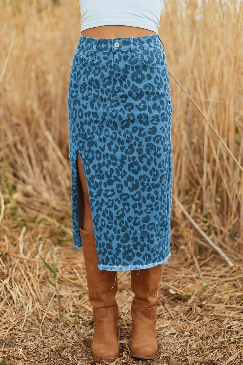 Tailored Denim Printed Skirt