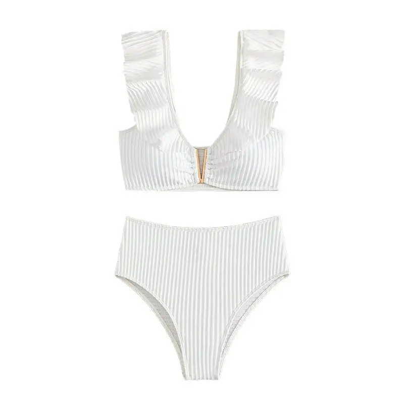 Ruffled V-Neck Bikini Set