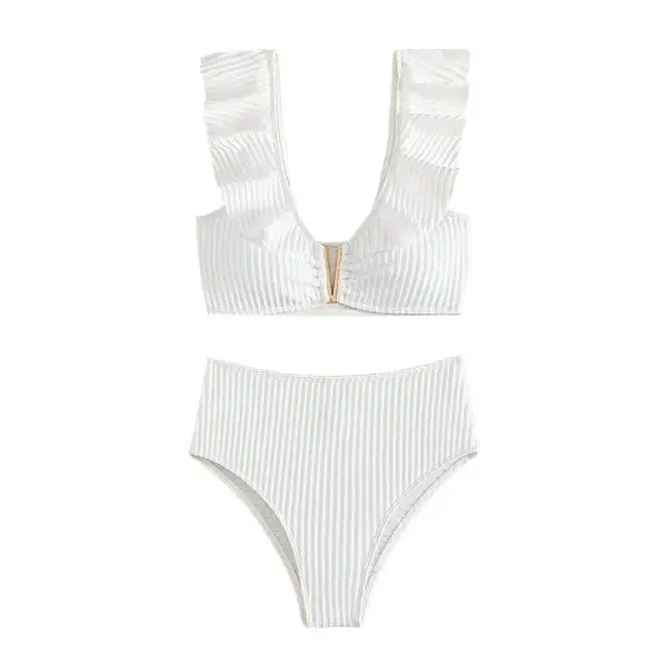 Ruffled V-Neck Bikini Set