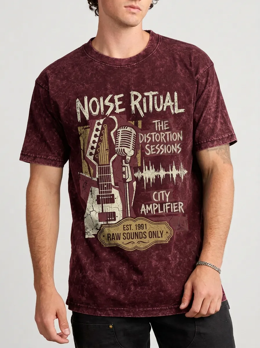 Men's Rock Band Music Lover Guitar Microphone Printed T-shirt