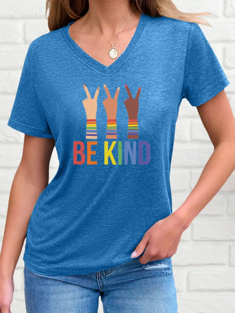 Women's Be Kind Print V-Neck Short Sleeve T-Shirt
