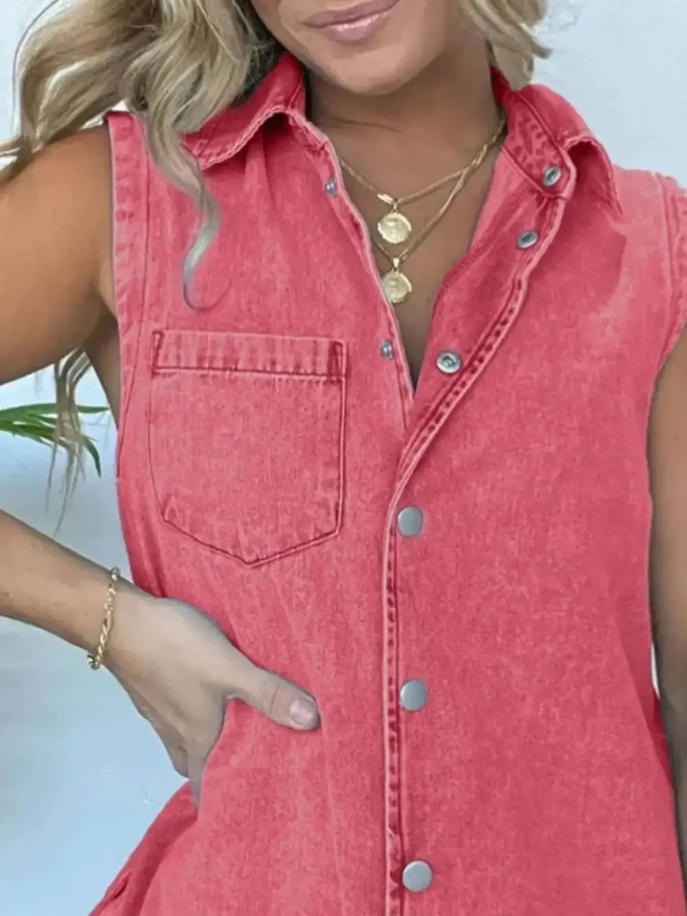 Denim Button Front Romper