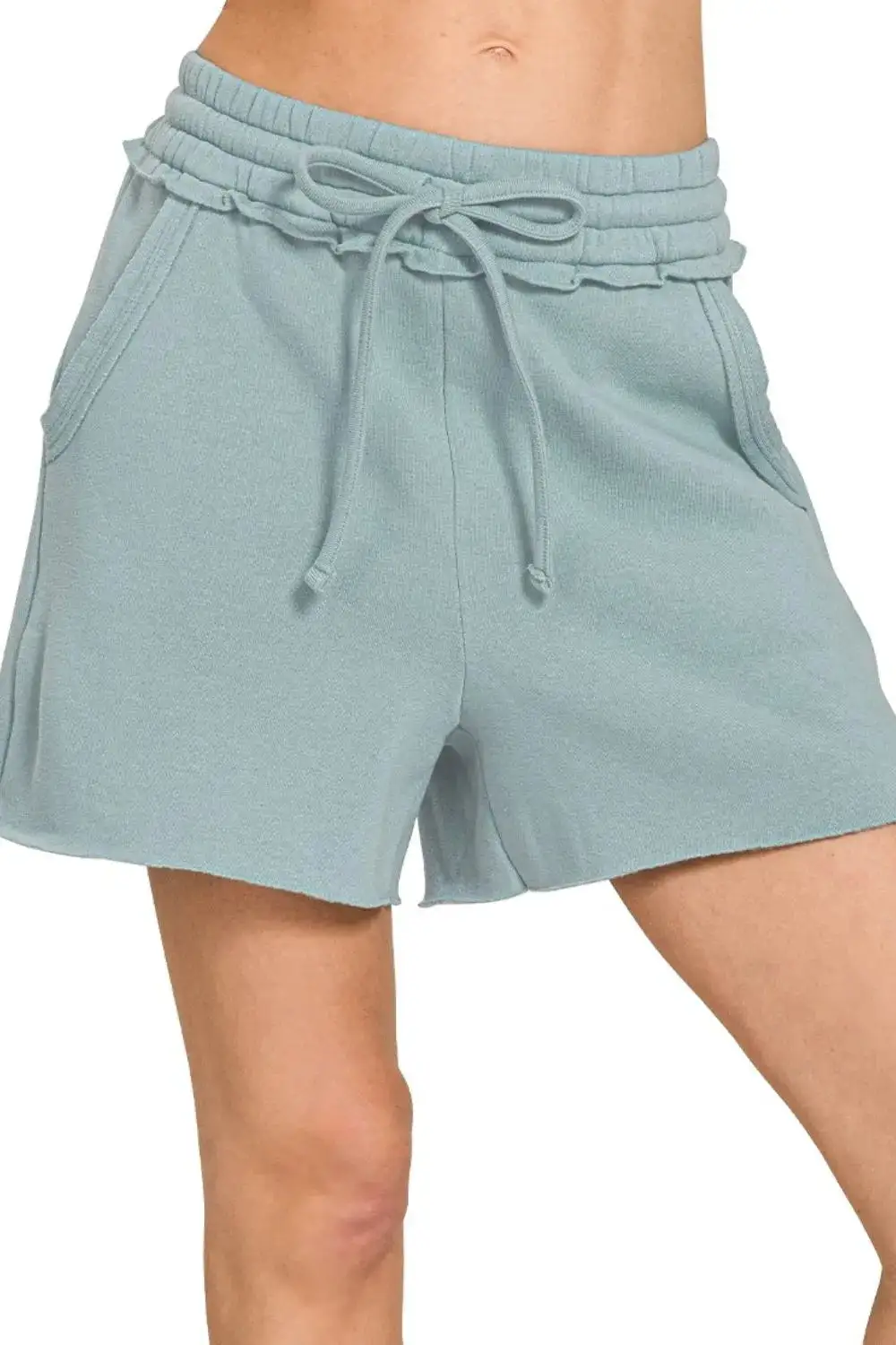 Fleece Raw Hem Draw String Shorts