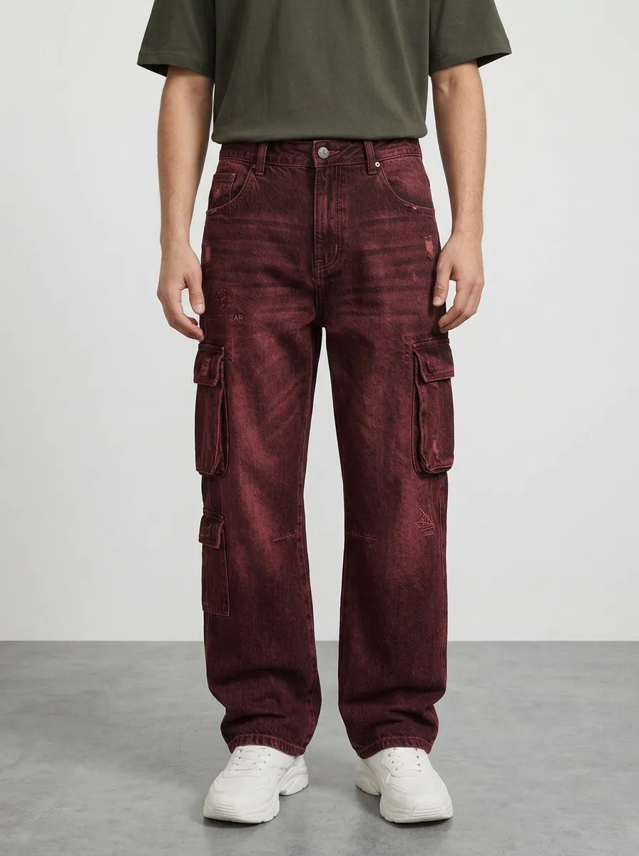 Men's Ridge Streetwear Distressed Graphic Cargo Jeans