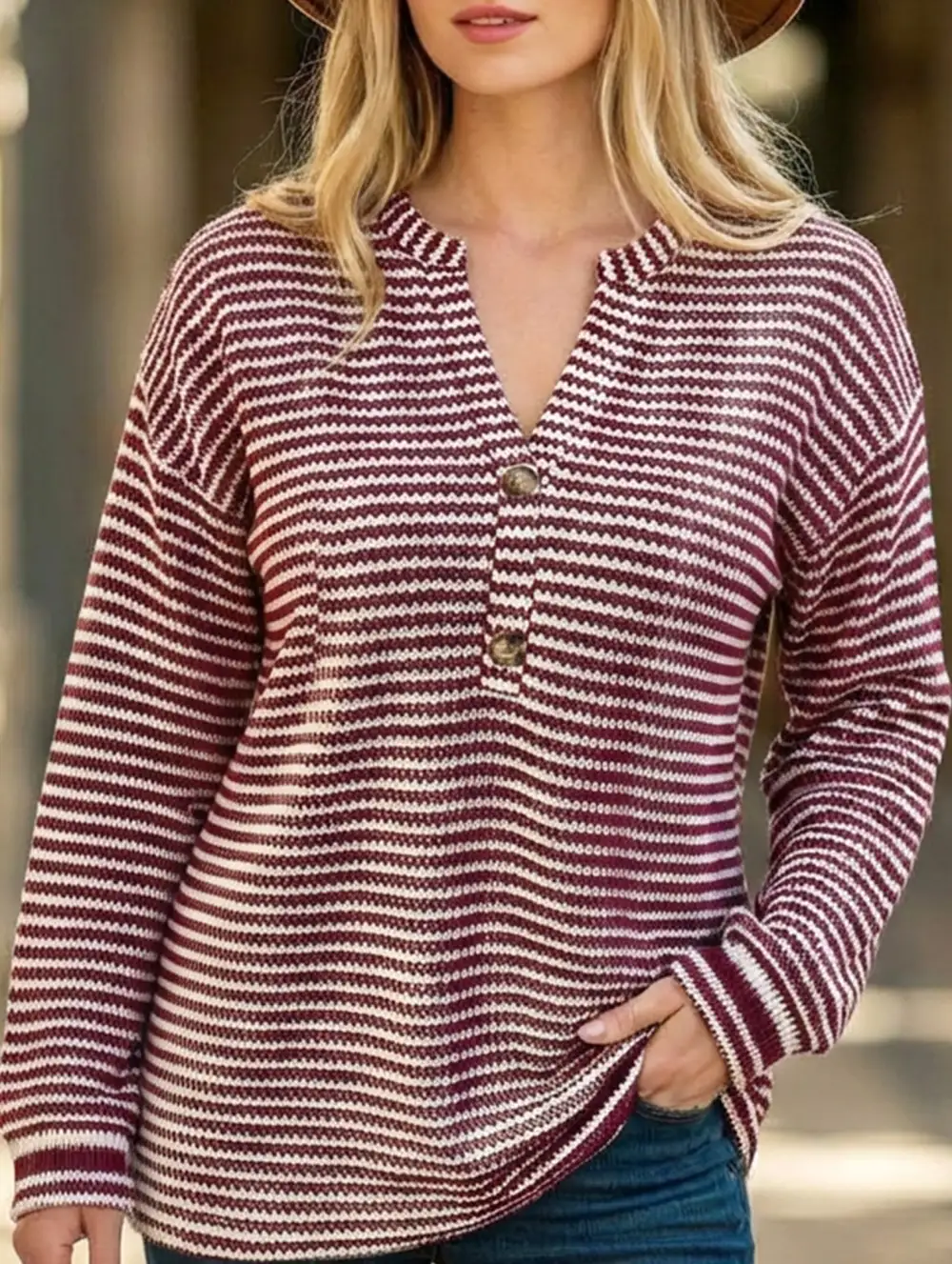 Plus Size Button-Down Striped Top