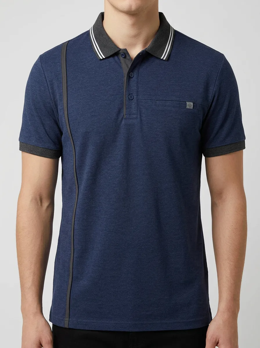 Men's Casual Vertical Stripe Contrast Trim Polo Shirt