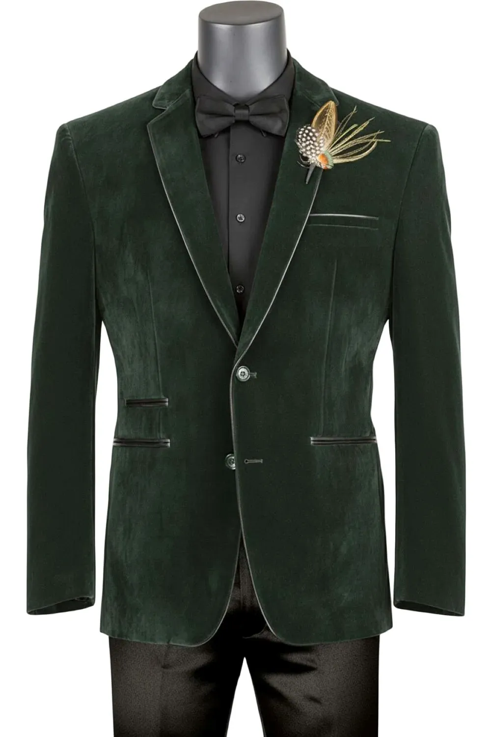 Emerald Green Slim Fit Velvet Leather Solid Single Breasted Coat