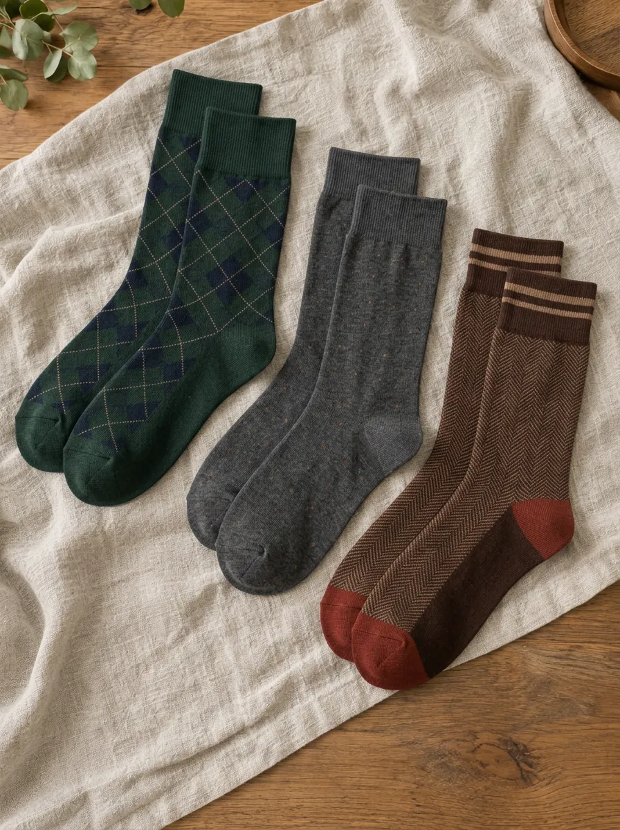 Cotton Blend Men's Three Pack Crew Socks Set