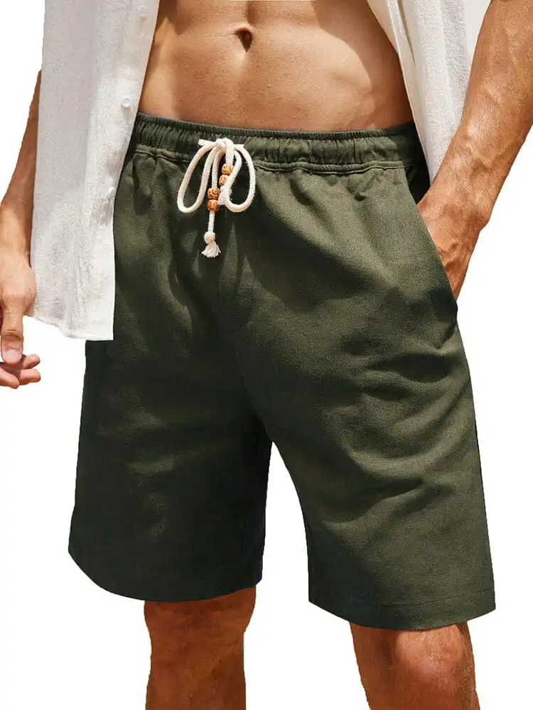 Casual Elastic Waist Linen Holiday Shorts