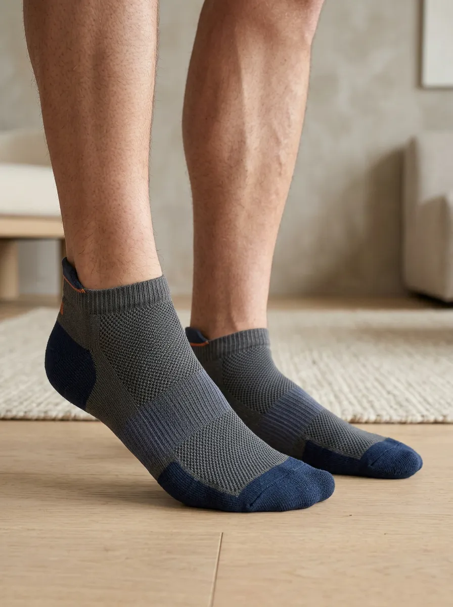 Men's Athletic Performance Grey Blue Colorblock Printed Socks
