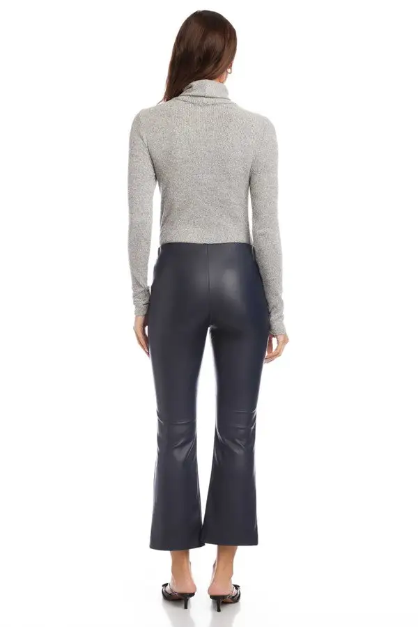 Black Faux Leather Pintuck Pants