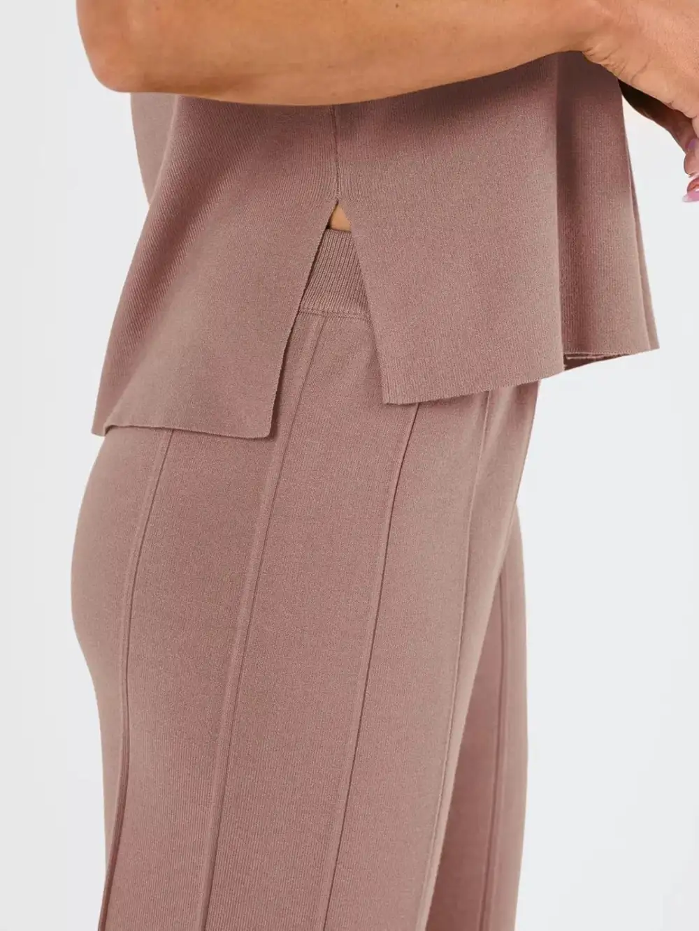 Relaxed Casual Solid Cap Sleeve Top and Pants Knit Set