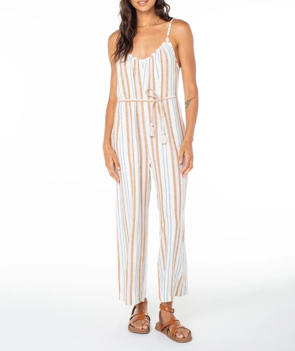 Striped Elastic Waist Cinching Long One-Piece Dress