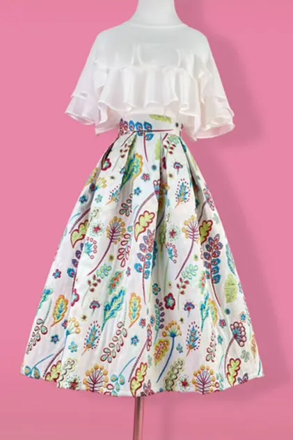 Roomy Commuter Everyday Casual Embroidered Skirt
