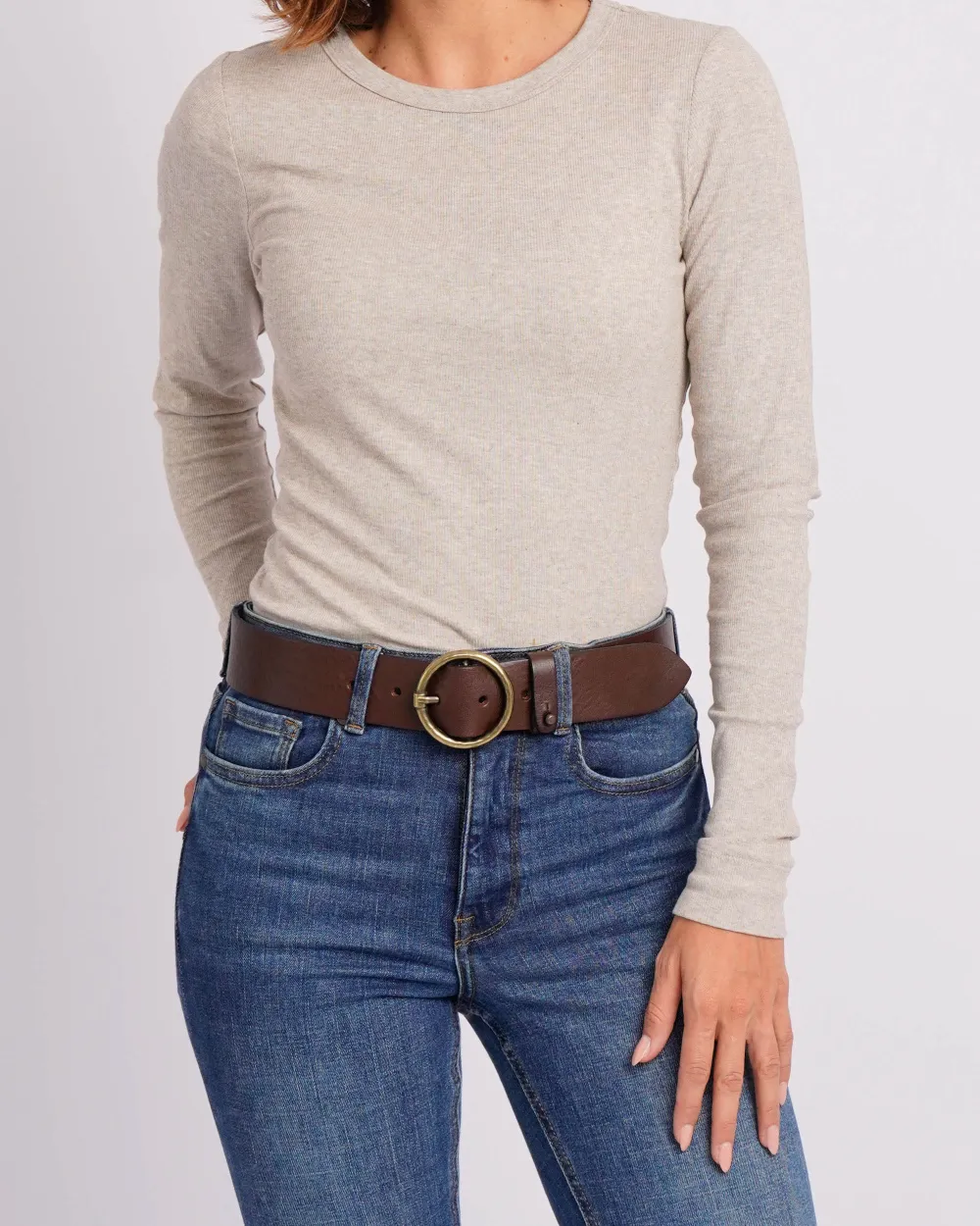 Vintage Round Buckle Leather Waist Belt