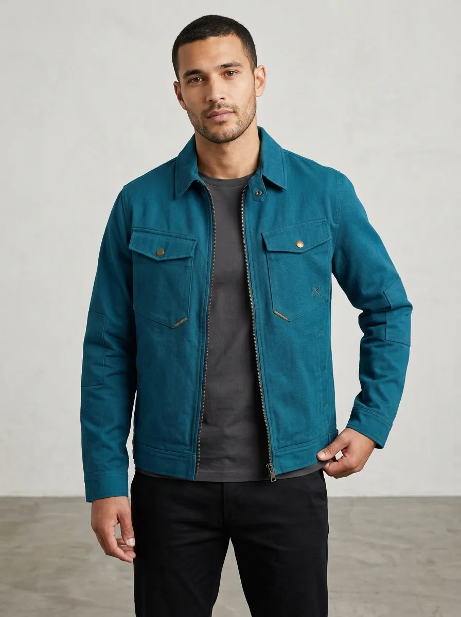 Men's Casual Minimalist Charcoal Utility Zip-Up Jacket