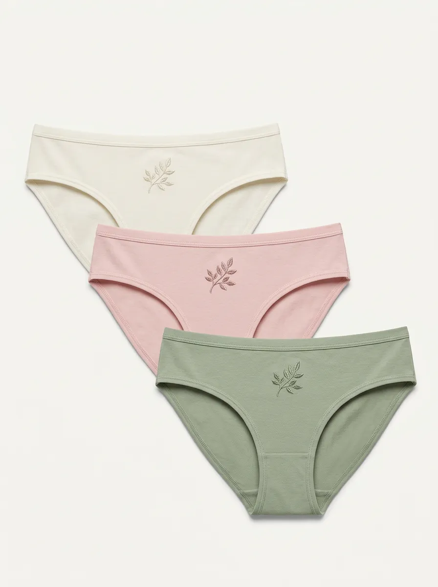 Women's Leaf Embroidered Bikini Brief Set