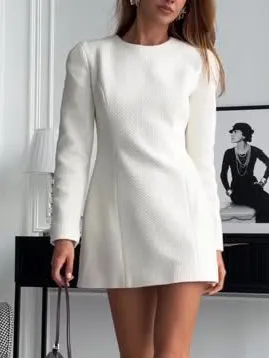 Puff Sleeve Tweed Elegant Mini Dress