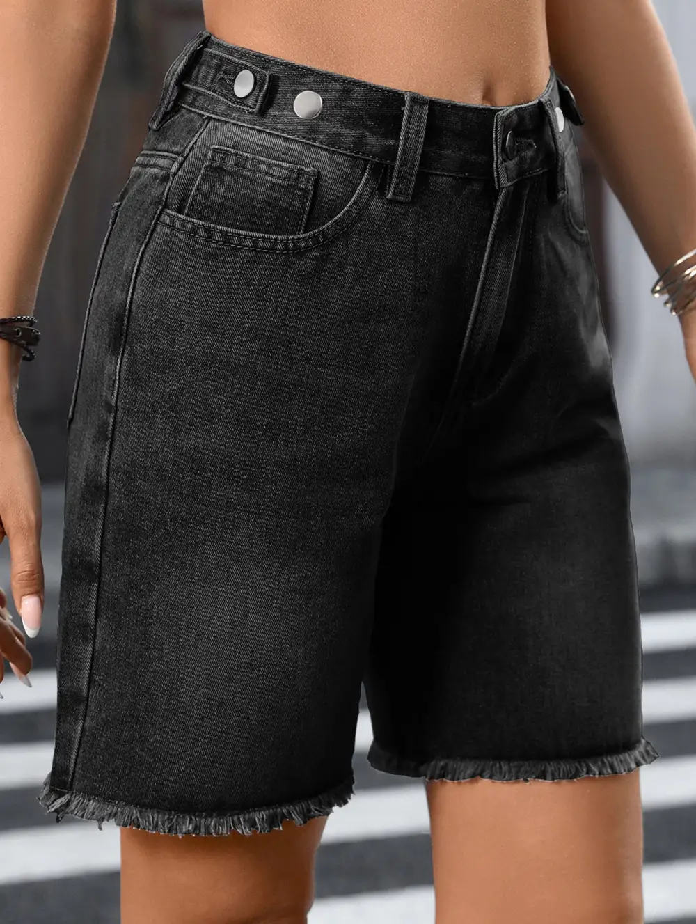 Washed Raw Hem Denim Shorts