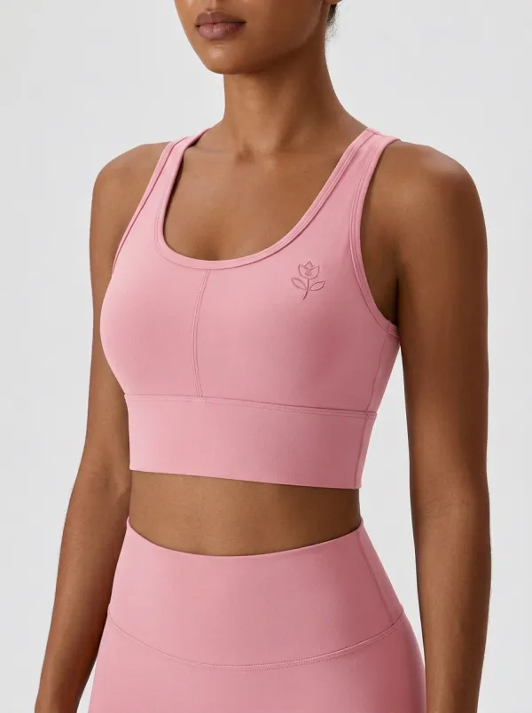 Women's Floral-Embroidered Scoop-Neck Vertical-Seam Sports Bra
