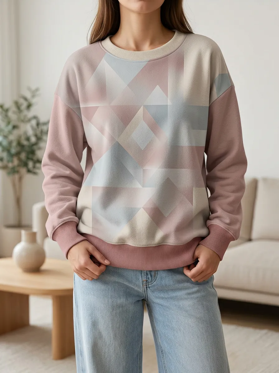 Women's Multicolor Geometric Print Crewneck Sweatshirt Graphic Print