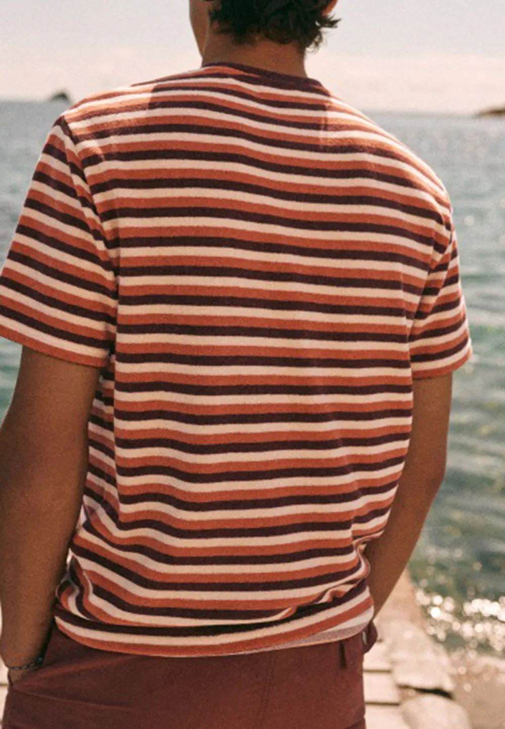 Rust Orange Stripe Print Short Sleeve Crew Neck T-Shirt