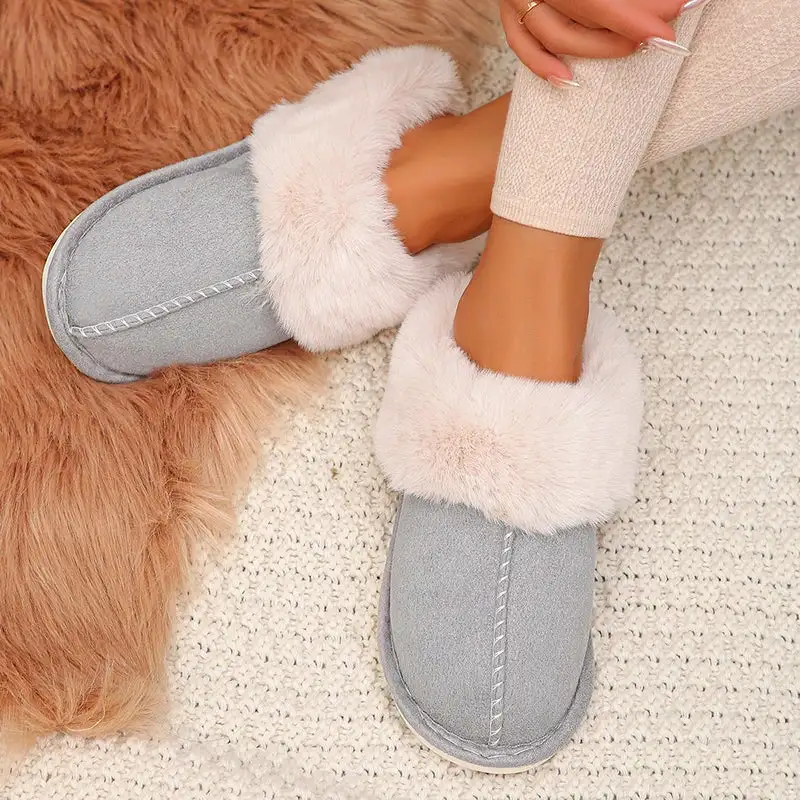 Faux-Suede Suede Plush-Lined Indoor Slippers