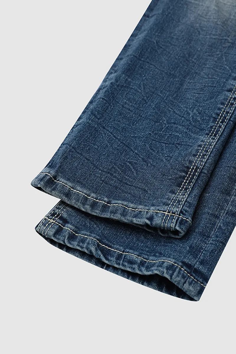 Mid Waist Wash Straight Leg Jeans