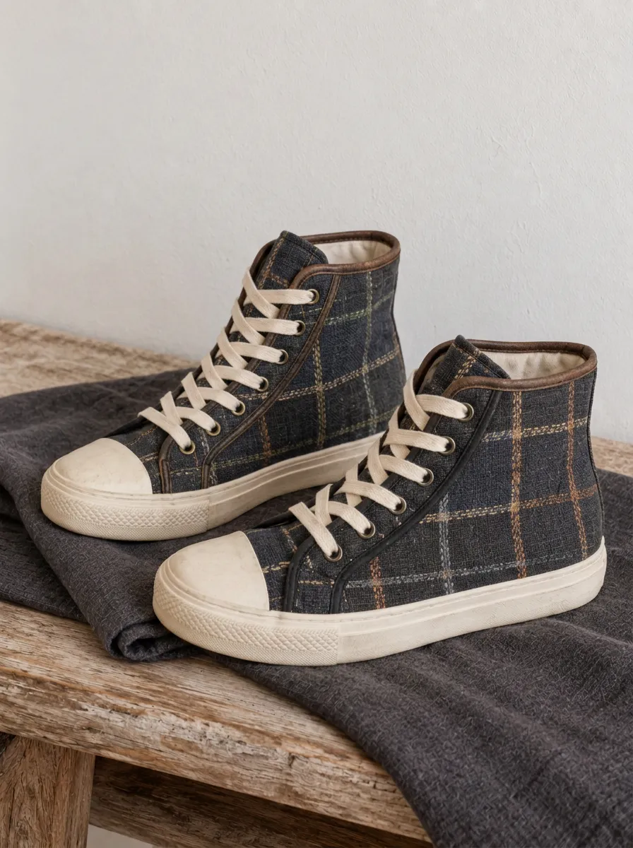 Men's Modern Plaid Pattern Dark Patterned Canvas Shoes